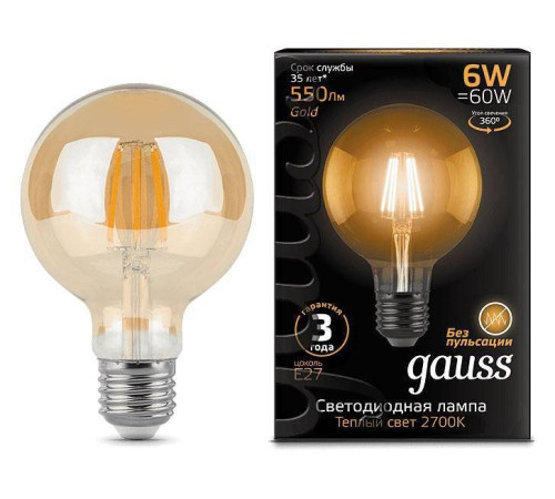 Лампа светодиодная Gauss Filament E27 6 Вт 2400 K 105802006