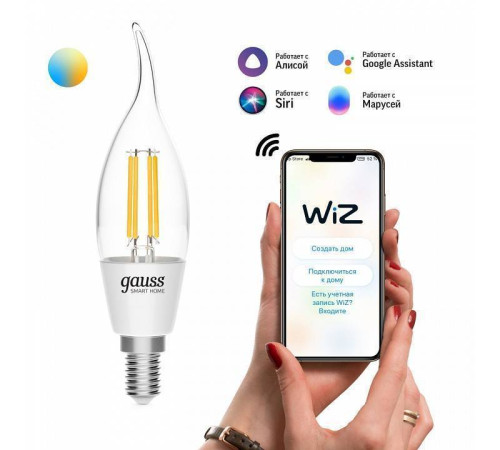 Лампа светодиодная с управлением через Wi-Fi Gauss Smart Home E14 4.5Вт 2000-6500K 1280112