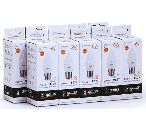 Лампа светодиодная Gauss Led Elementary Candle E27 6Вт 3000K 33216