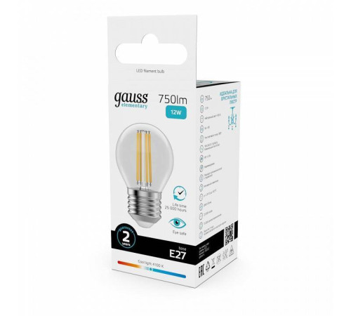 Лампа светодиодная Gauss Filament Elementary E27 12Вт 4100K 52222