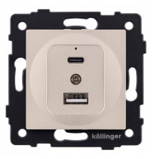 Розетка 2хUSB type A и C без рамки Kollinger  REA-037GD