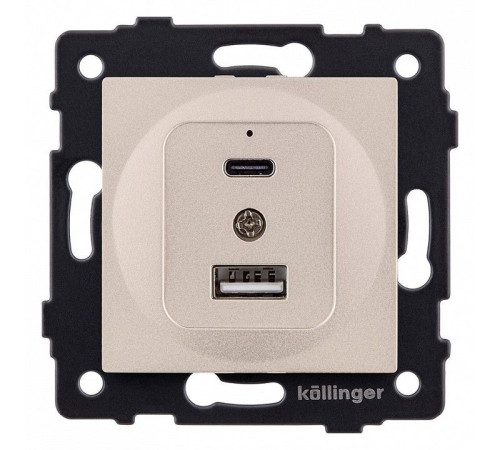 Розетка 2хUSB type A и C без рамки Kollinger REA-037GD