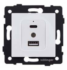 Розетка 2хUSB type A и C без рамки Kollinger  REA-037WH