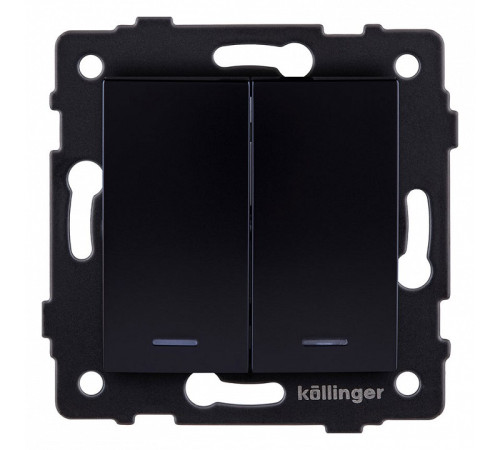 Выключатель двухклавишный с подсветкой без рамки Kollinger REA-R-014BK