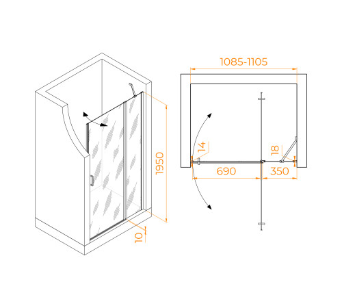 Душевая дверь RGW Lewis LE-004Gr 1100x1950 мм матовое стекло профиль графит 351200411-210