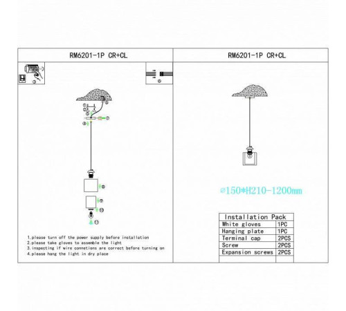 Подвесной светильник iLamp King RM6201-1P CR+CL