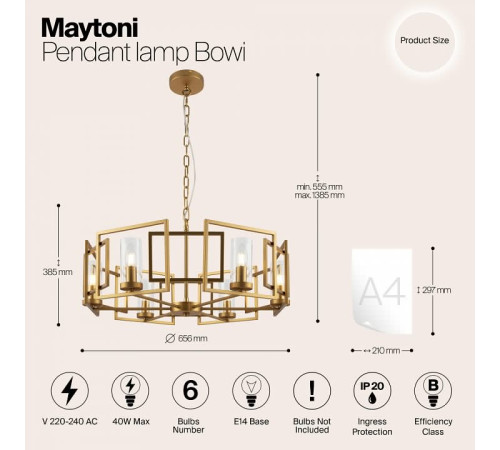 Подвесная люстра Maytoni Bowi 6 ламп H009PL-06G