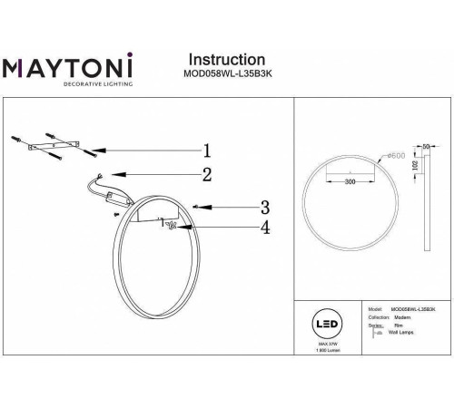 Накладной светильник Maytoni Rim MOD058WL-L35B3K