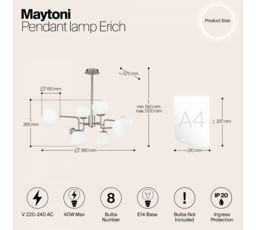 Люстра на штанге Maytoni Erich MOD221-PL-08-N
