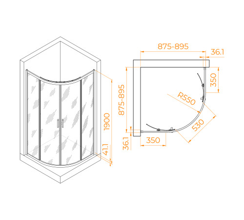 Душевой уголок полукруглый RGW Passage PA-51B 900x900 мм черный 02085199-14