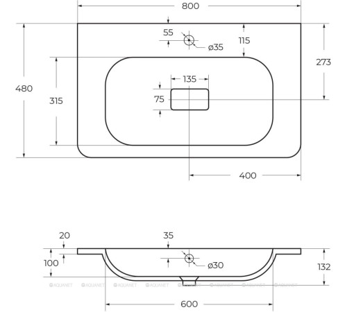Раковина Cezares 800x480 мм белый матовый CZR-800/480-LV-MR-NV