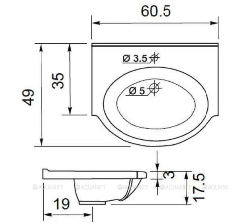 Раковина-столешница Aquanet Лайн 60 НФ-00007446