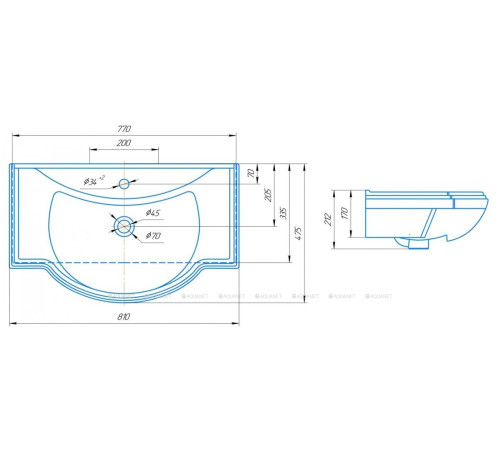 Раковина-столешница Kirovit Классик 800 с обрамлением 00185344