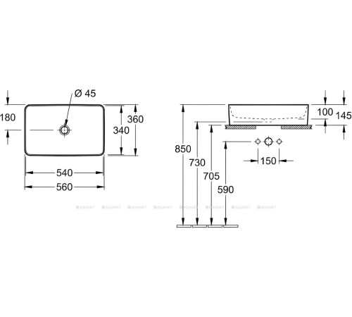 Раковина накладная Villeroy & Boch Collaro 560x360 мм прямоугольная 4A205601