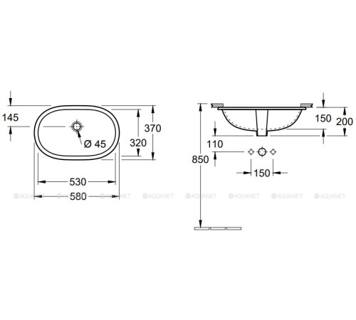 Раковина под столешницу Villeroy & Boch O.novo 580x370x200 мм CeramicPlus 416250R1