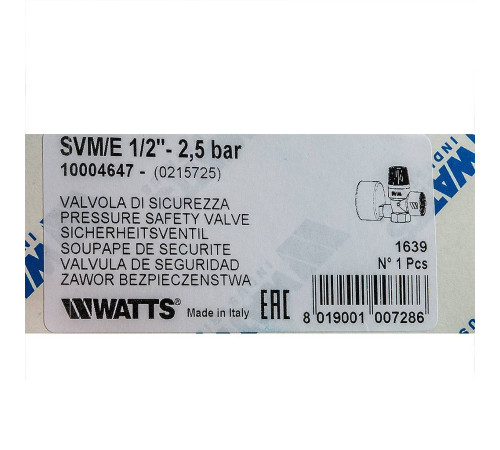Предохранительный клапан с манометром Watts SVM 25-1/2 2.5 бар 10004647