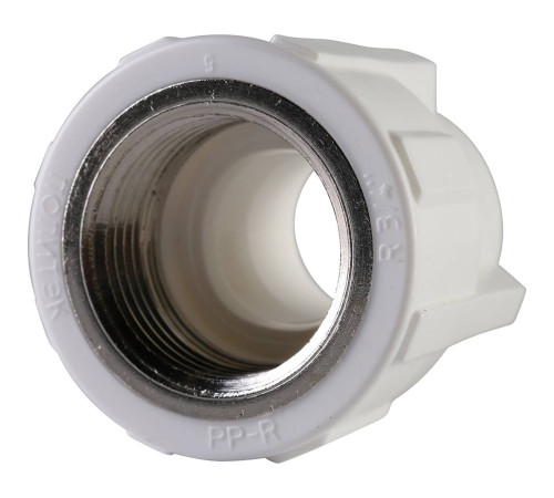 Муфта комбинированная Политэк PP-R 20х3/4 ВР белая 9100002034