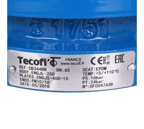 Обратный клапан двухстворчатый Tecofi CB3448N-EP0065 чугунный Ду 65 Ру 16 CB3448N-EP0065