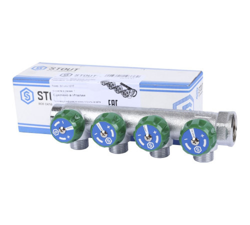 Коллектор регулирующий STOUT 3/4 4 отвода 1/2 плоское уплотнение SMB-6849-341204