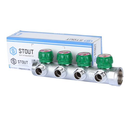 Коллектор регулирующий STOUT 1 4 отвода 1/2 плоское уплотнение SMB-6849-011204
