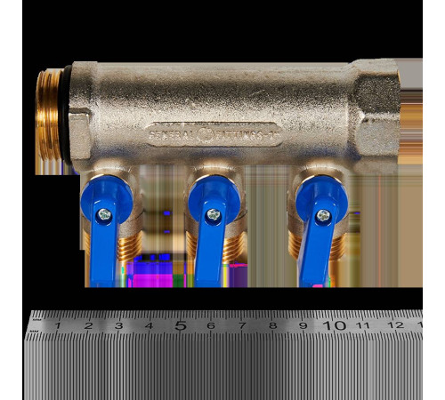 Коллектор с шаровыми кранами STOUT 1 x 1/2 на 3 выхода синие ручки SMB 6211 011203