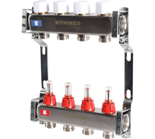 Коллекторная группа из нержавеющей стали с расходомерами ROMMER 4 выхода RMS-1200-000004