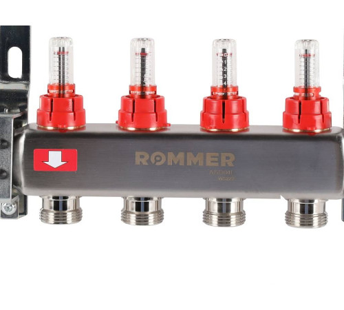 Коллекторная группа из нержавеющей стали с расходомерами ROMMER 4 выхода RMS-1200-000004