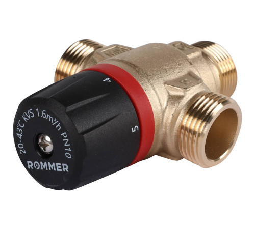 Клапан термостатический смесительный ROMMER 3/4 НР 20-43 °С Kvs 1.6 боковое смешивание RVM-0121-164320