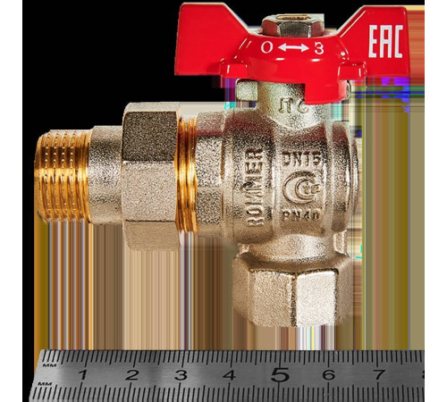 Кран шаровой угловой с американкой ROMMER 1/2 ВР/НР ручка-бабочка RBV-0006-2610215