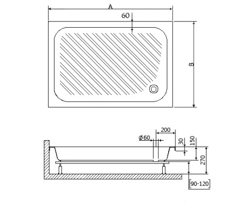Душевой поддон прямоугольный RGW B/CL-S 900x1200 мм акрил 16180292-51