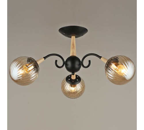 Люстра на штанге Reluce 04886 04886-0.3-03 BK+WOOD