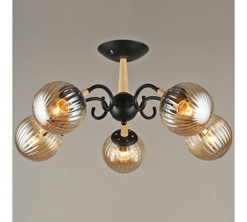 Люстра на штанге Reluce 04886 04886-0.3-05 BK+WOOD