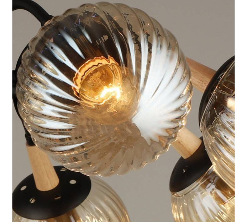 Люстра на штанге Reluce 04886 04886-0.3-08 BK+WOOD