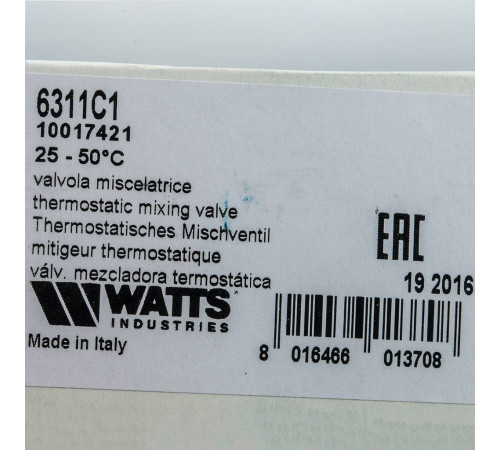 Клапан термостатический смесительный Watts AQUAMIX AM63C 1 ВН 25-50 °C 10017421