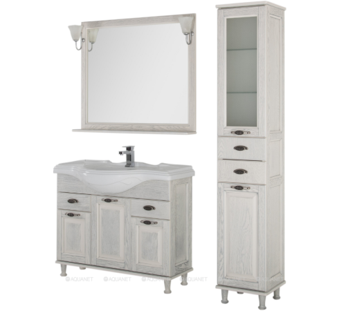 Шкаф-пенал Aquanet Тесса Декапе 35 жасмин серебро фасад стекло 00201808