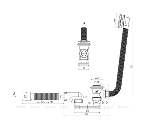 Сифон для ванны АНИ Пласт EC055 плоский клик-клак с выпуском и переливом EC055