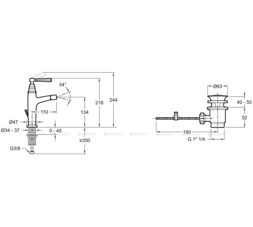 Смеситель для биде Jacob Delafon Cleo 1889 с донным клапаном глянцевое золото E24310-BGG