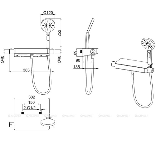 Душевая полка Allen Brau Fantasy с термостатом и ручным душем хром 5.11002-00