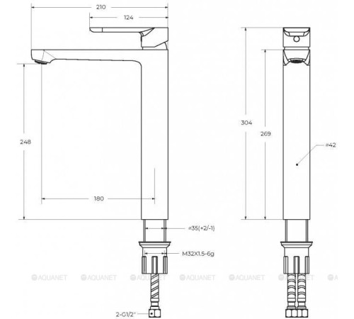 Смеситель для накладной раковины Cezares Stylus без донного клапана сатин STYLUS-LC-IN-W0