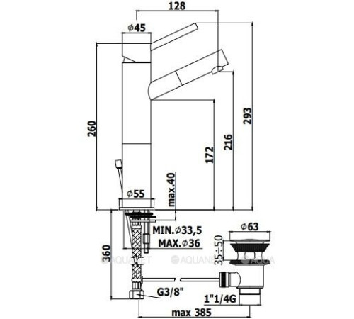 Смеситель для раковины Paffoni BIRILLO высокий с донным клапаном хром BI071CR93