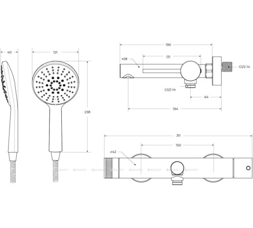 Смеситель для ванны и душа Cezares Relax с душевым набором сатин RELAX-VD-IN