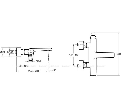 Смеситель для ванны и душа Jacob Delafon AVID настенный однорычажный полированный никель E97369-BN