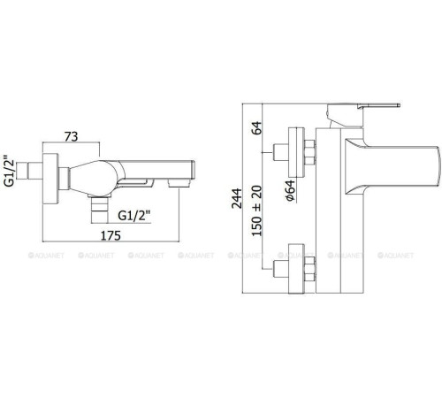 Смеситель для ванны Paffoni RINGO с коротким изливом без душевого набора черный матовый RIN022NO
