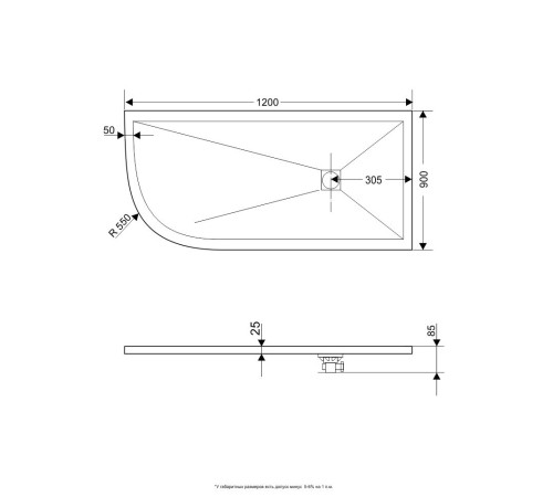 Душевой поддон асимметричный RGW Stone Tray ST/AR-W 1200х900 мм белый 16154129-01R