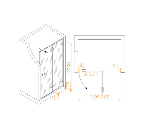 Душевая дверь RGW SV-004B 1100 мм стекло 8 мм прозрачное черный профиль 353200411-24