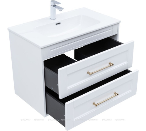 Тумба под раковину Aquanet Бостон New 80 белый сатин ручки золото 00347182