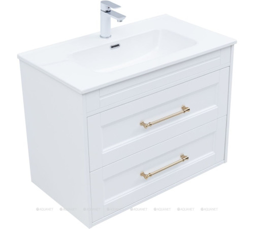 Тумба под раковину Aquanet Бостон New 80 белый сатин ручки золото 00347182