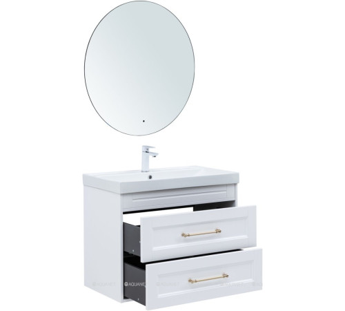 Тумба под раковину Aquanet Бостон New 80 белый сатин ручки золото 00347182