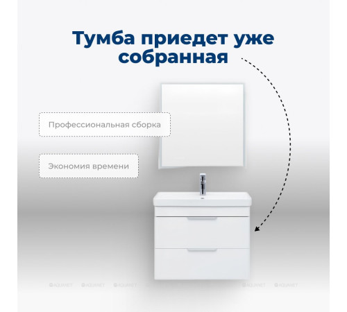 Тумба под раковину Aquanet Ирис new 70 подвесная 2 ящика белый глянец 00310145