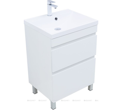 Тумба под раковину Aquanet Нота New 58 напольная 2 ящика белый глянец 00344141